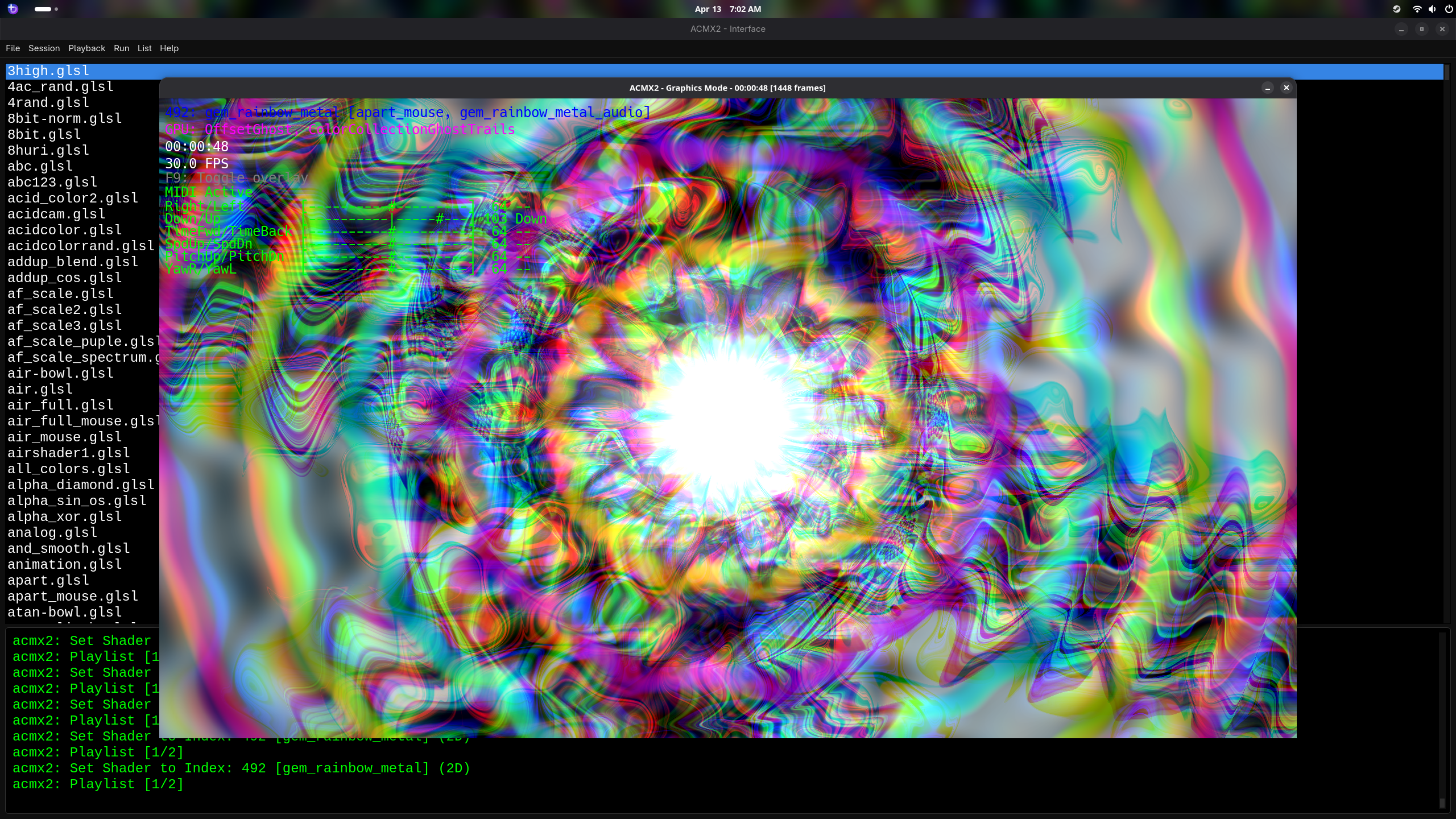 ACMX2 and acidcam-gpu running on desktop